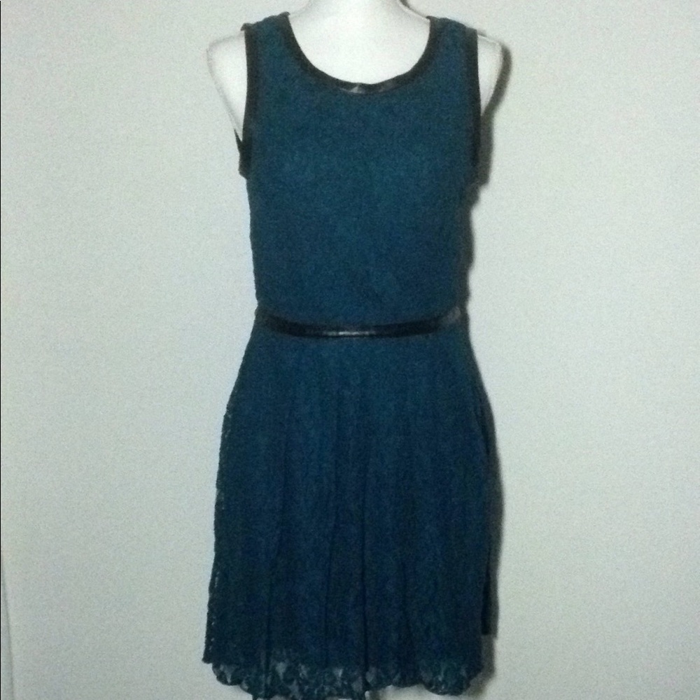 Speechless Lace Mini Dress With Faux Leather Trim